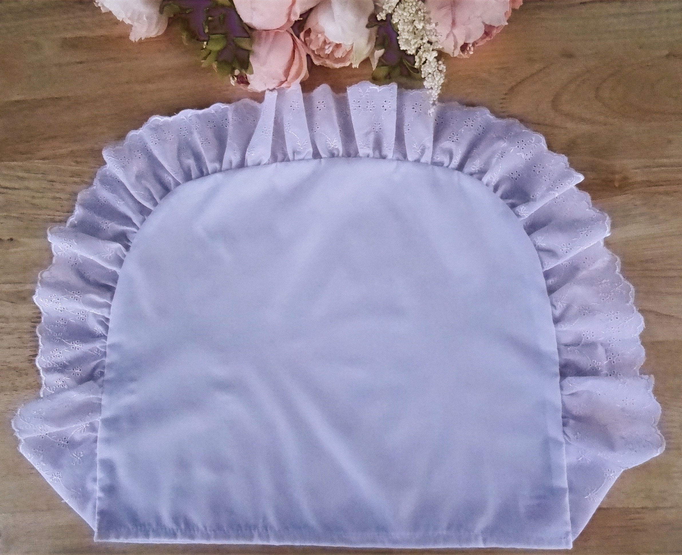 Plain White Cot/Pram/Bed Rounded Pillow Case Broderie Anglaise Frill Made in UK