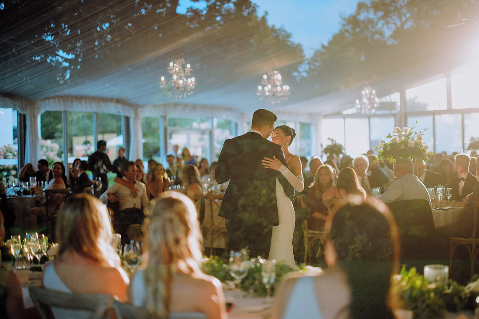 Sunset Wedding First Dance inside Glass Tent