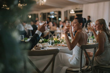Evening wedding party celebration inside the Harding Estate glass tent
