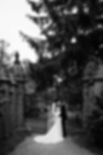 omantic photo of a newlywed couple kissing by a beautiful iron gate, a moment captured by their Toronto wedding photographer