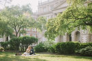 couple having picnic at Osgoode Hall in downtown Toronto