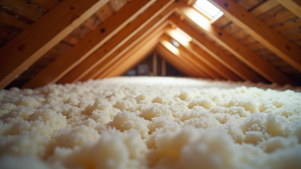 Eye-level view of a well-insulated attic with insulation material