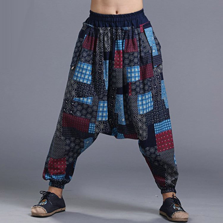 Men's Soft Printed Crotch Pants - Yonago Flower Design