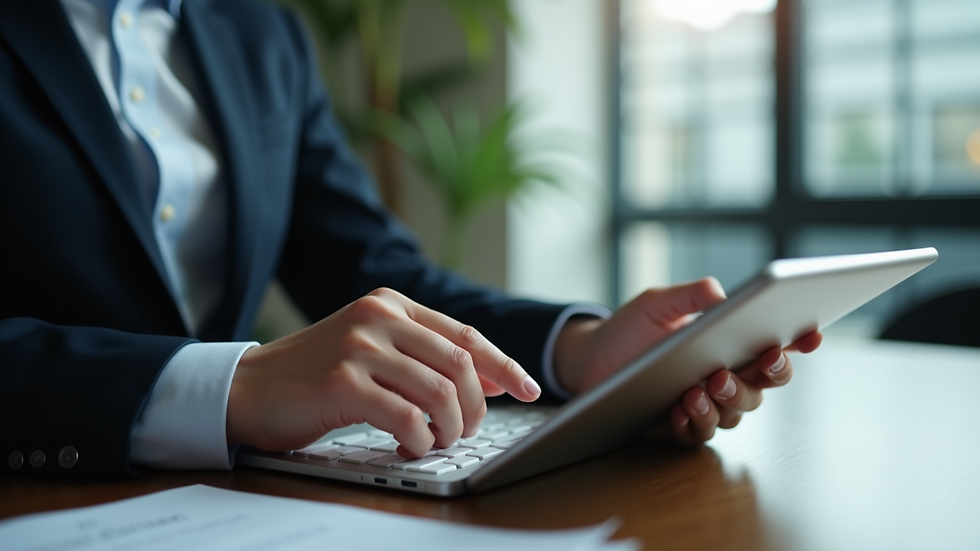Close-up view of a person using a tablet for corporate training
