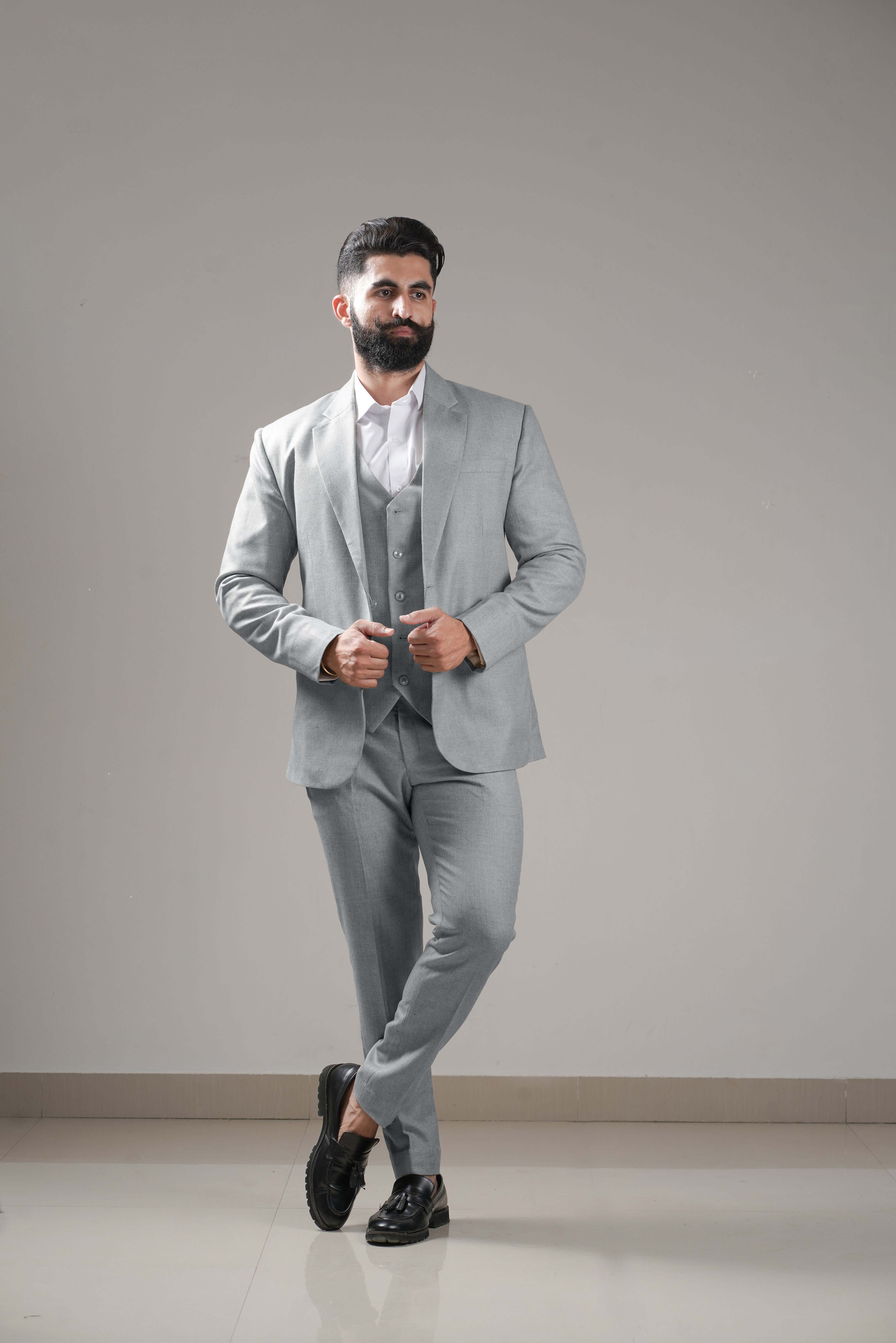 Light Grey Tweed Suit - Men gray tuxedo (Jacket-Vest-Pant)