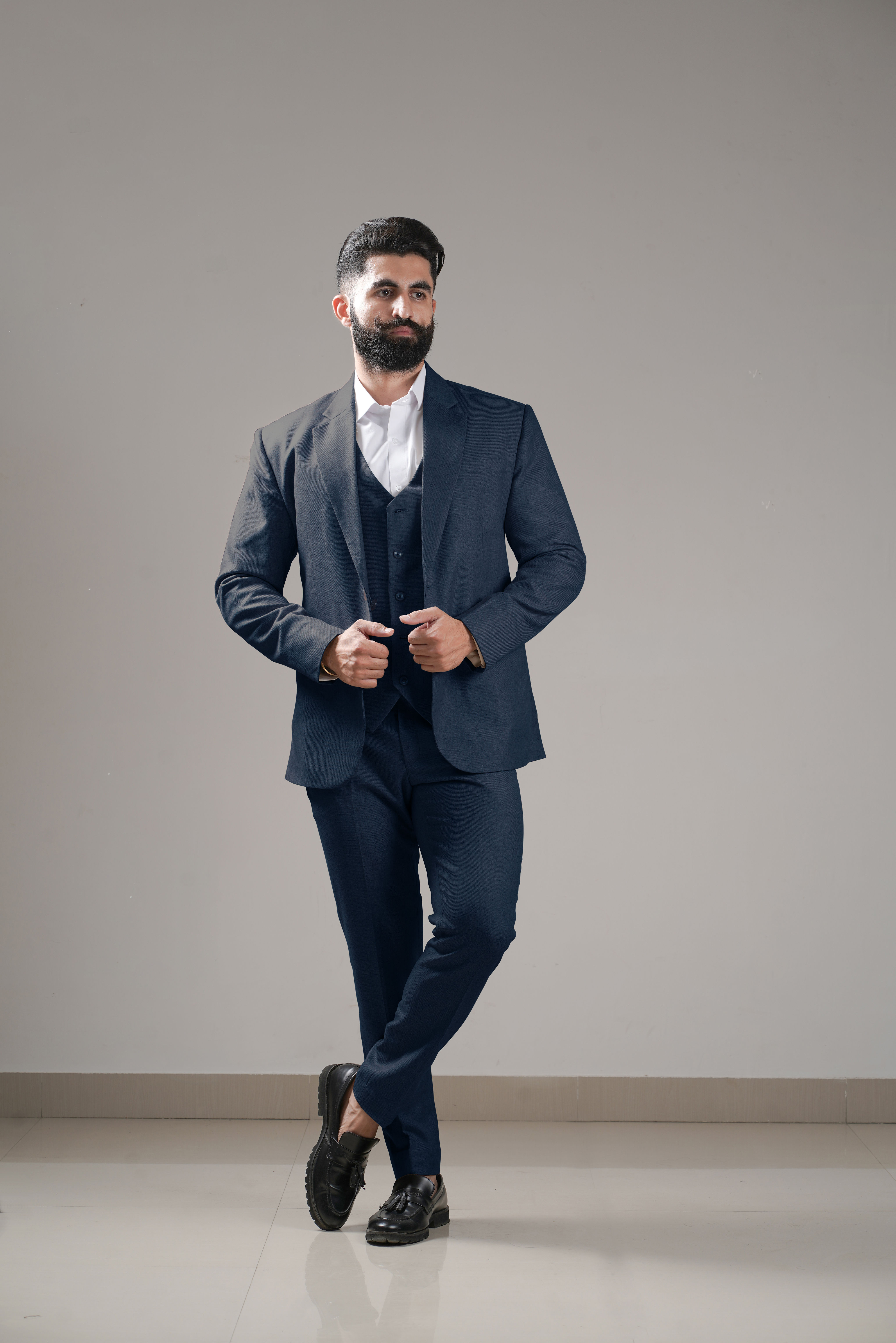 Dark blue Tweed Suit - Men winter tuxedo (Jacket-Vest-Pant)