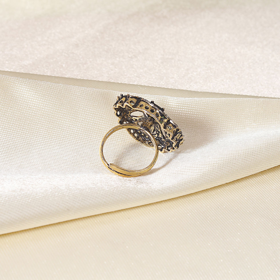 Thumbnail: Ridhar Antique Ethnic Statement Jewelry with Multicolor CZ Accents Ring