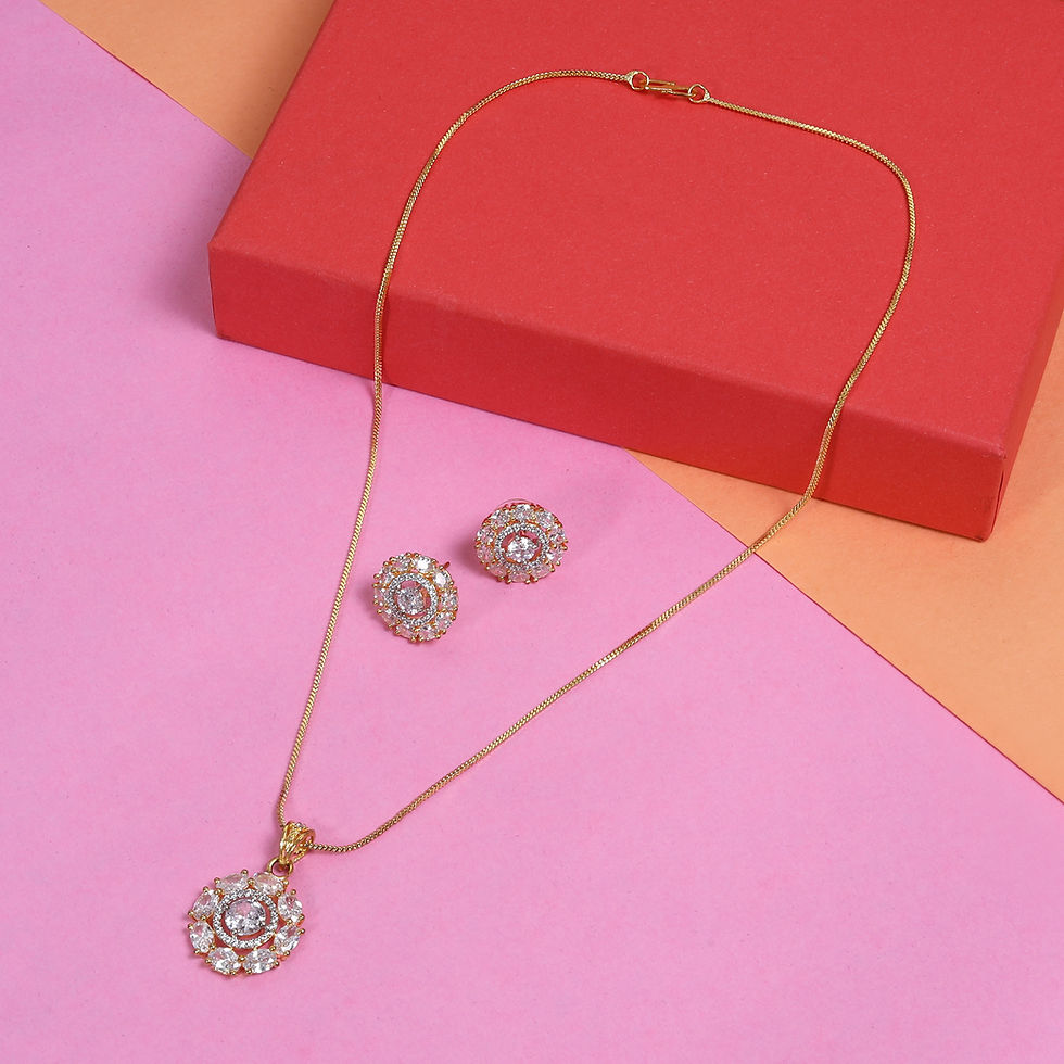 Thumbnail: Ridhar Chain Pendant Set with Earrings in White and Silver