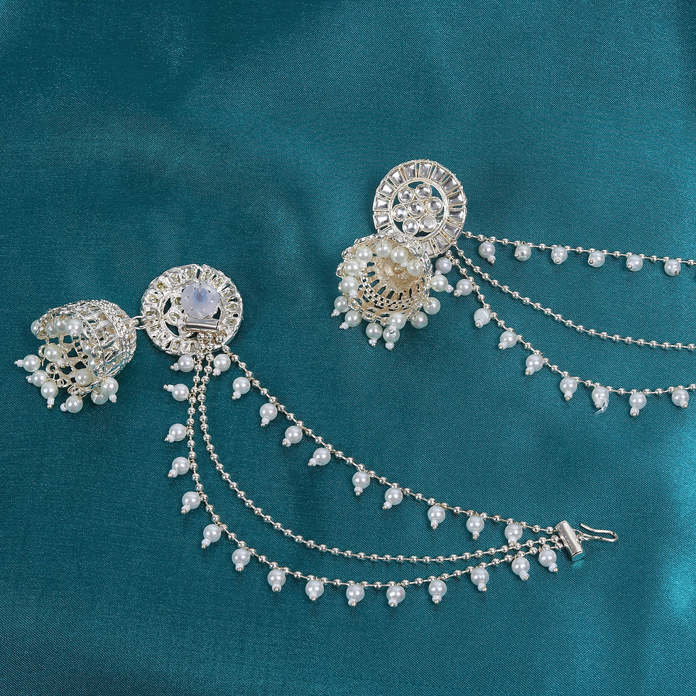 Thumbnail: Ridhar Traditional Bahubali Kundan Look Ear Chain Jhumkis