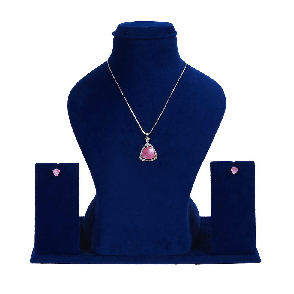 Thumbnail: Ridhar Chain Pendant Set with Earrings in Pink