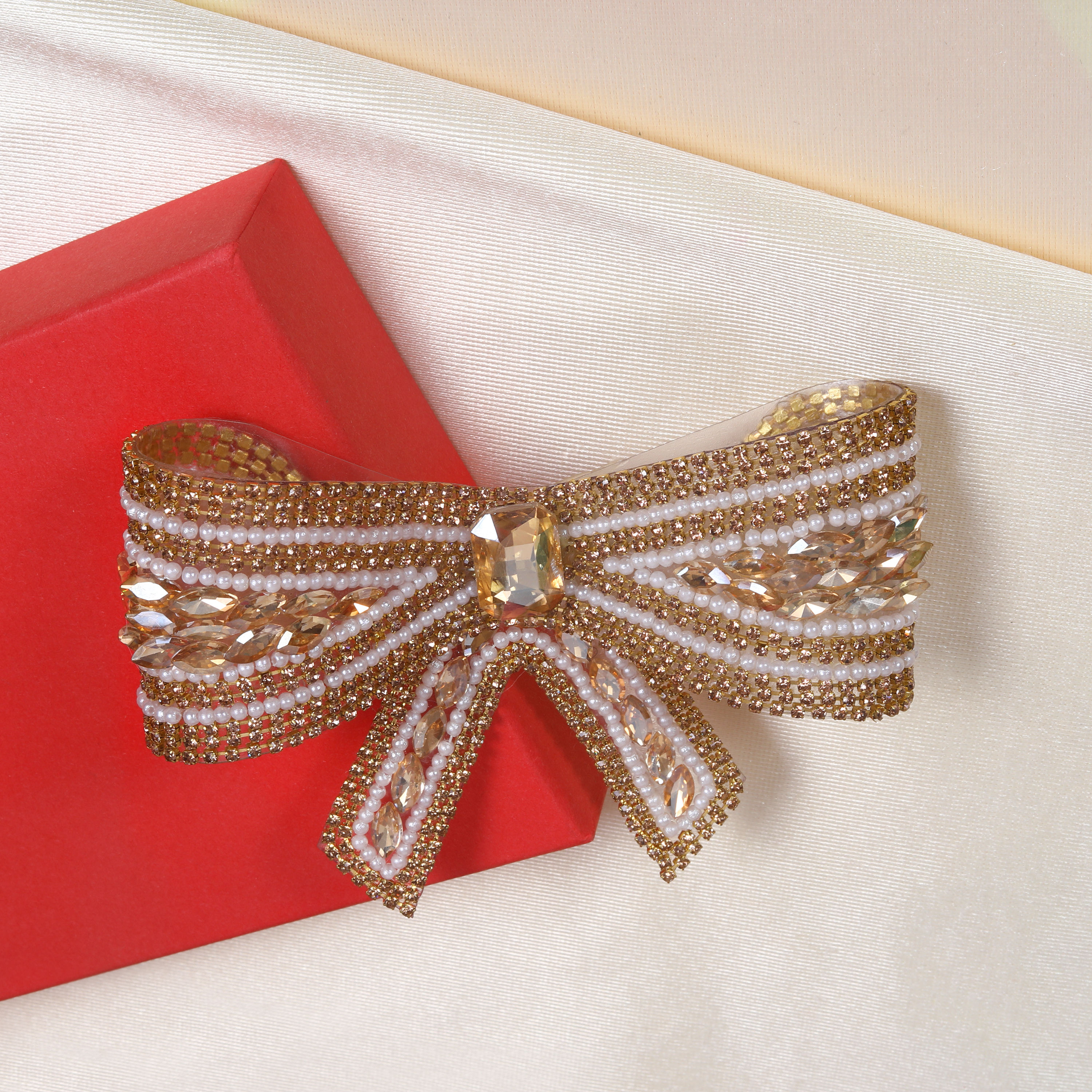 Ridhar Sparkling Beige Hair Accessory with Crystal Bow