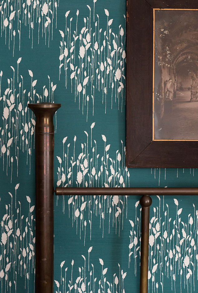 Phragmites (wallpaper) | dark teal grasscloth