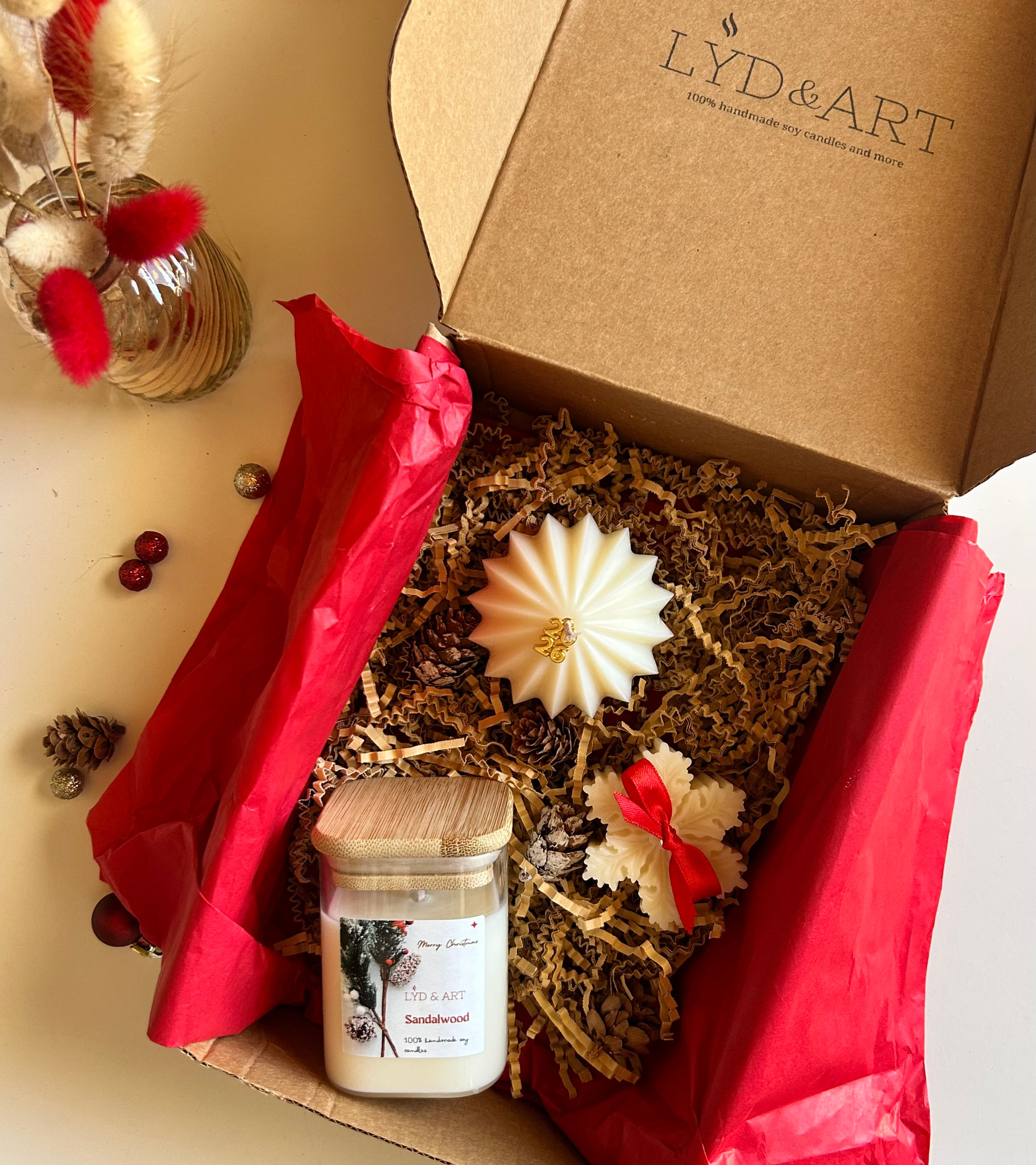 Χριστουγεννιάτικο σετ με κερί σε δοχείο 1