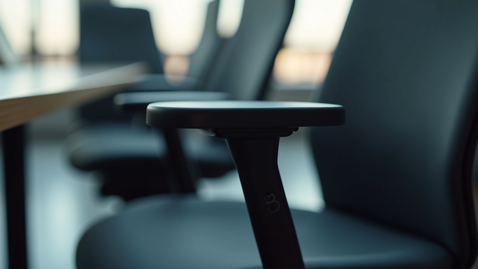 Close-up view of ergonomic chair armrest and seat adjustment controls