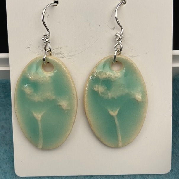 Thumbnail: Oval Pacific Blue Embossed Tree Earrings