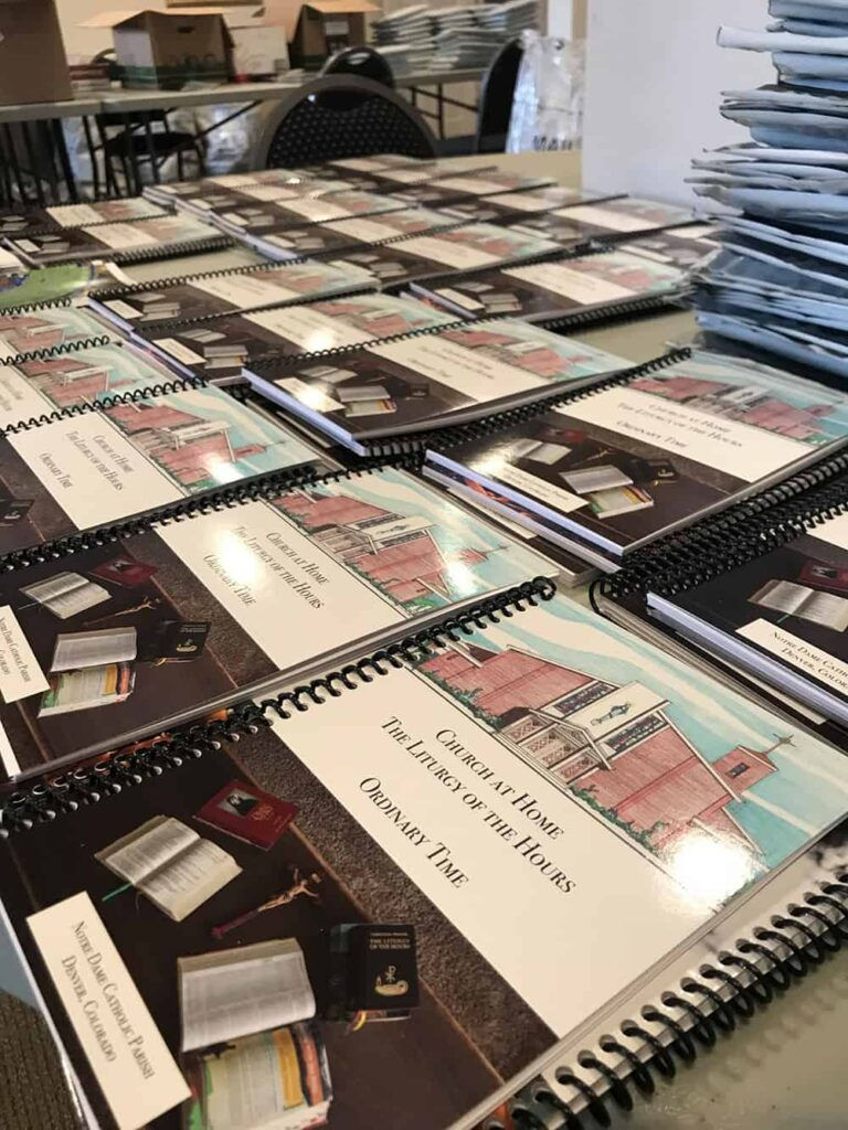 Notre Dame Parish in Denver created a Church at Home guide based on the Liturgy of the Hours last year during the height of the pandemic to help its parishioners stay connected to the Church and encourage a more intentional prayer life at home. The parish printed copies of the guides and mailed them out to each home registered at the parish. (Photos from Notre Dame Facebook page)