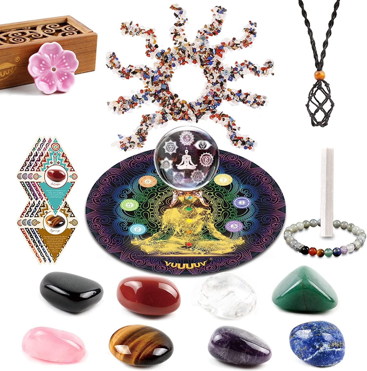 Chakra Stones Set -Reiki Healing Crystals for Healing,Woven Adjustable Cords for