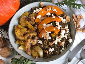 Grünkohl mit Thymian-Kürbis und Kartoffelspalten 🌱🌱