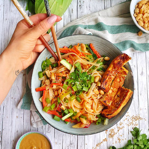 Asiatische Nudelpfanne mit Tofustreifen 🌱🌱