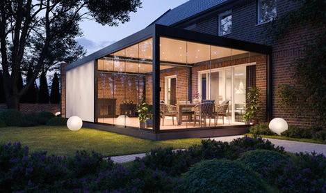 UK garden with a custom-designed IKON pergola and seating area