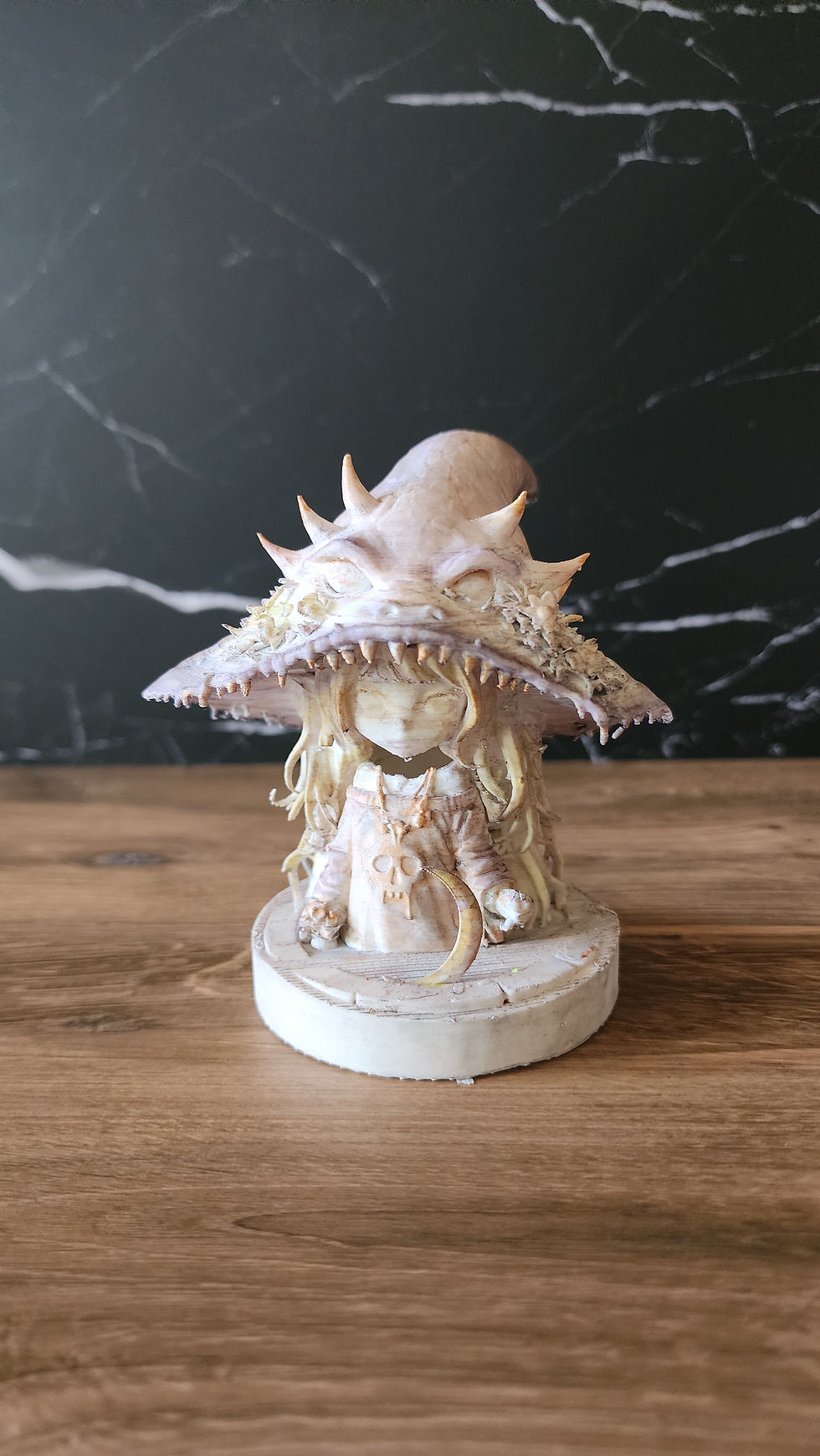 Mooncap Vex 001 4 inch Bloom Relic hand-painted with moss, mushrooms and botanical details