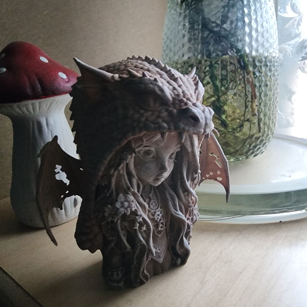 Thumbnail: Side view of Petal Drakeheart Bloom Relic showing dragon hood, wings, and sculpted details.