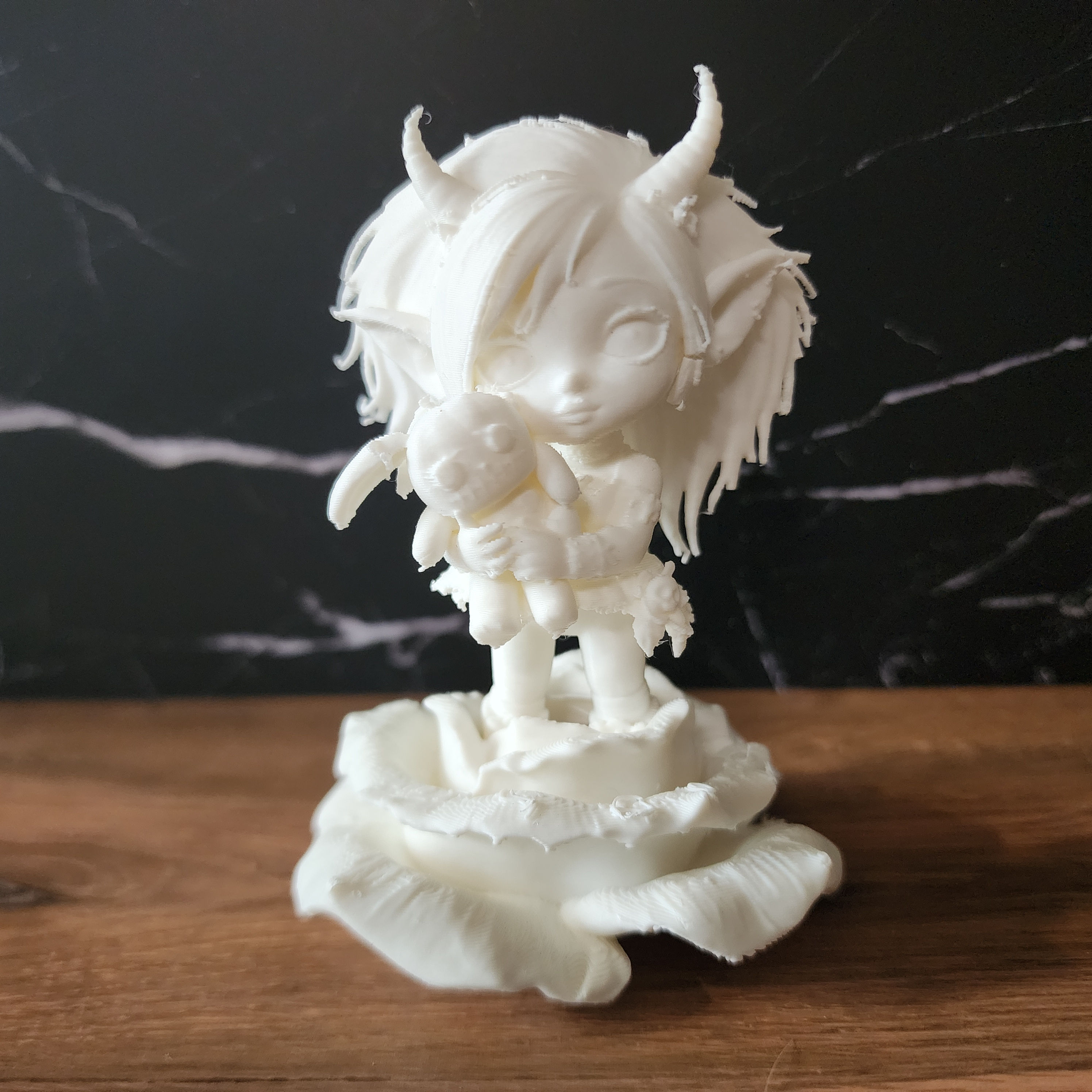 Trolli 4 inch white Ember Rose Bloomstone with little creature and living air plant