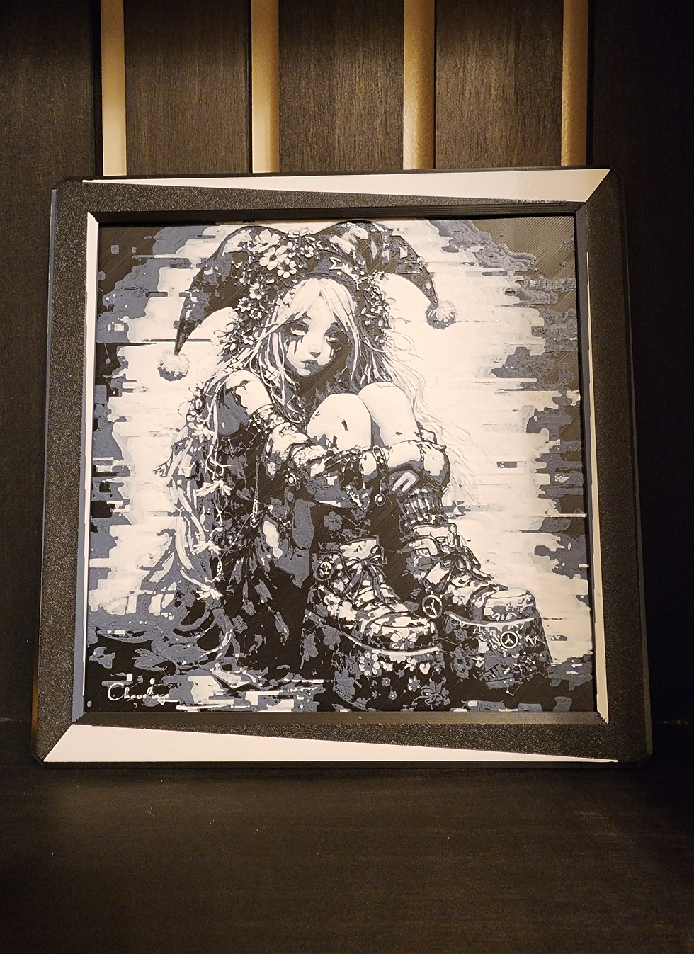 Static Lullaby framed Chroma Relic by Chaoslings displayed in a premium black frame.