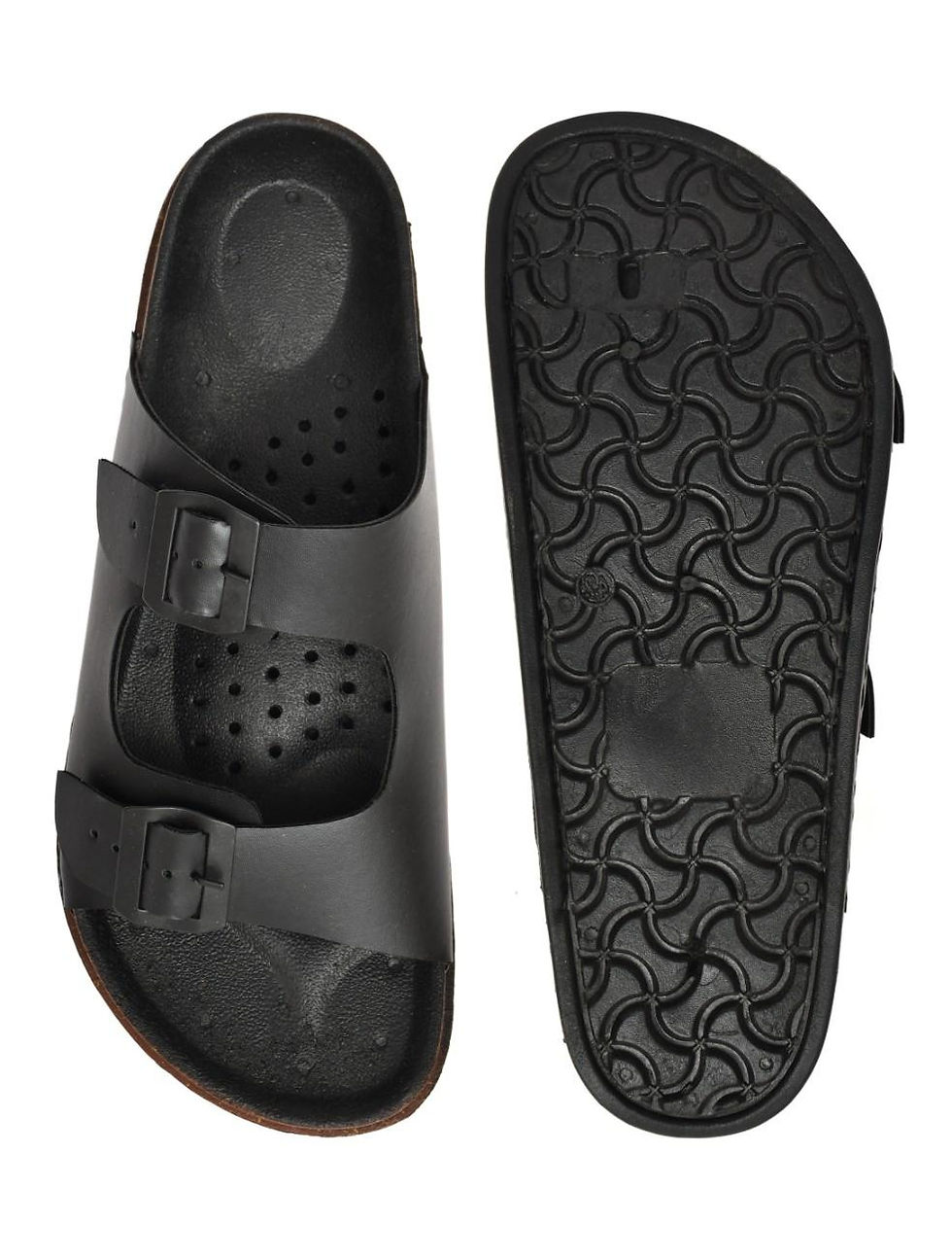Thumbnail: OFRI Men’s Black Studded Cross-Strap Slippers