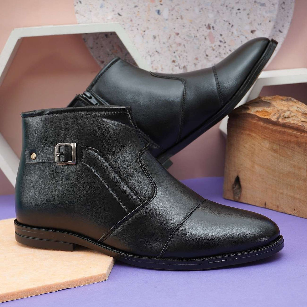 OFRI Black Premium Buckle Ankle Boots