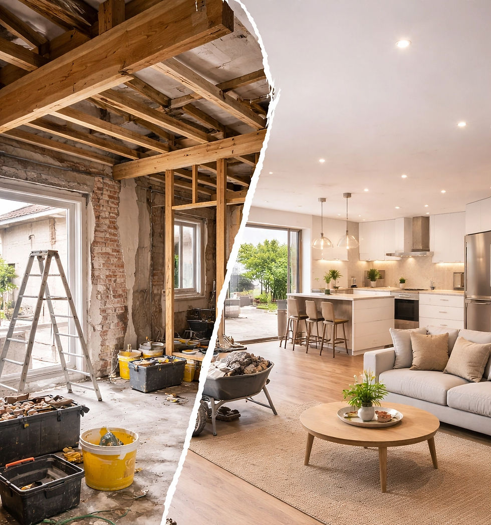 Renovace domu před a po moderní obývací pokoj s kuchyní