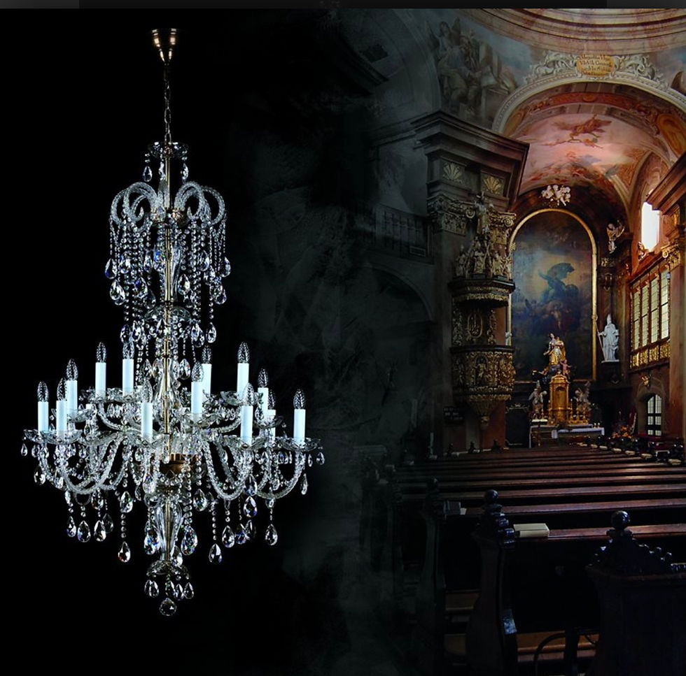 Thumbnail: Theodora is a large classical chandelier, with 30% lead crystal oval crystals and chains. Dark Patina Finish.