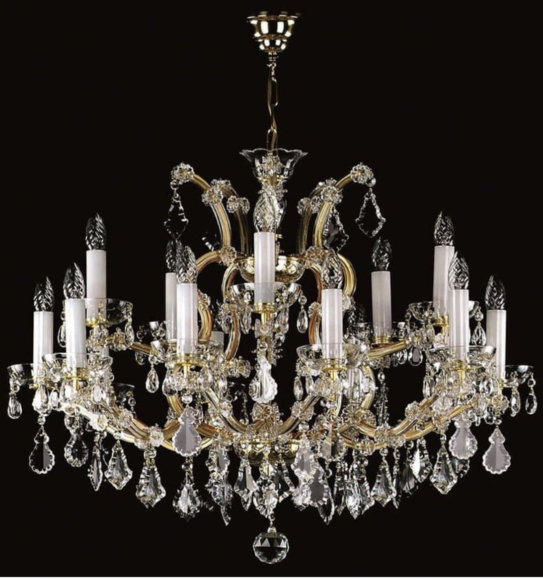 Maria Theresa chandelier, ideal for spaces needing more width than height. Stunning 30% PbO Bohemian crystal chandelier. Gold