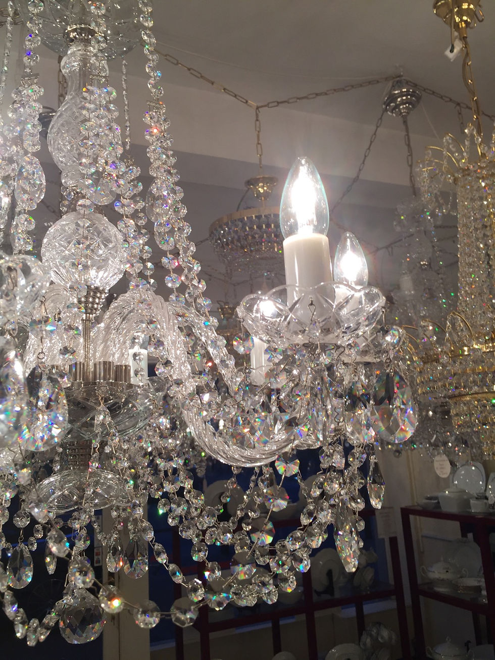 Thumbnail: Andula, bohemian classical crystal chandelier with rope twist arms, 30% PbO lead crystals, gold finish.