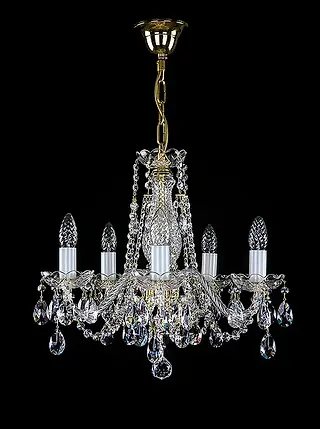 Small Chandeliers. Farrah-5 Exclusive to chandeliers.co.uk, stunning 30% PbO bohemian crystal chandelier, with rope twist glass arms, ornate glass bobeches, and opaque glass candle holders. Suitable for standard ceilings and medium-sized rooms.