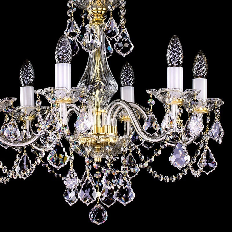 Thumbnail: Tiffany-8 chandelier dressed with pendeloque crystals & chains that sparkle beautifully.