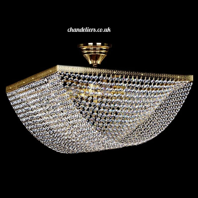 Megaira, a modern basket chandelier, adorned with shimmering 30% PbO crystal chains that beautifully reflect light.