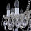 Thumbnail: 30% PbO Bohemian crystal chandelier with rimmed clear glass arms, opaque glass candle holders, and ornate glass bobeches.
