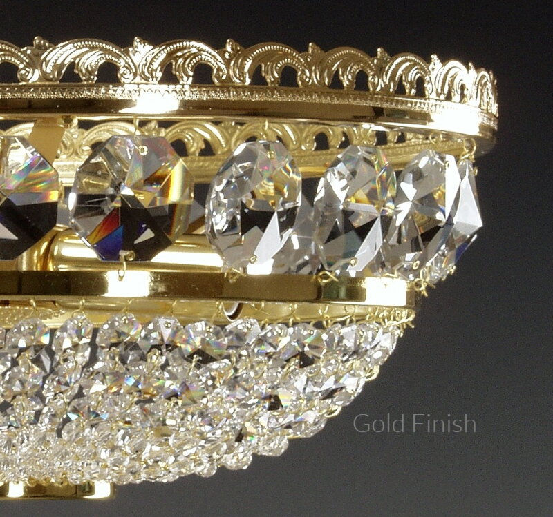 Thumbnail: Elise is a timeless symbol of elegance, our best-selling lead crystal basket chandelier specifically for low ceiling. Gold.