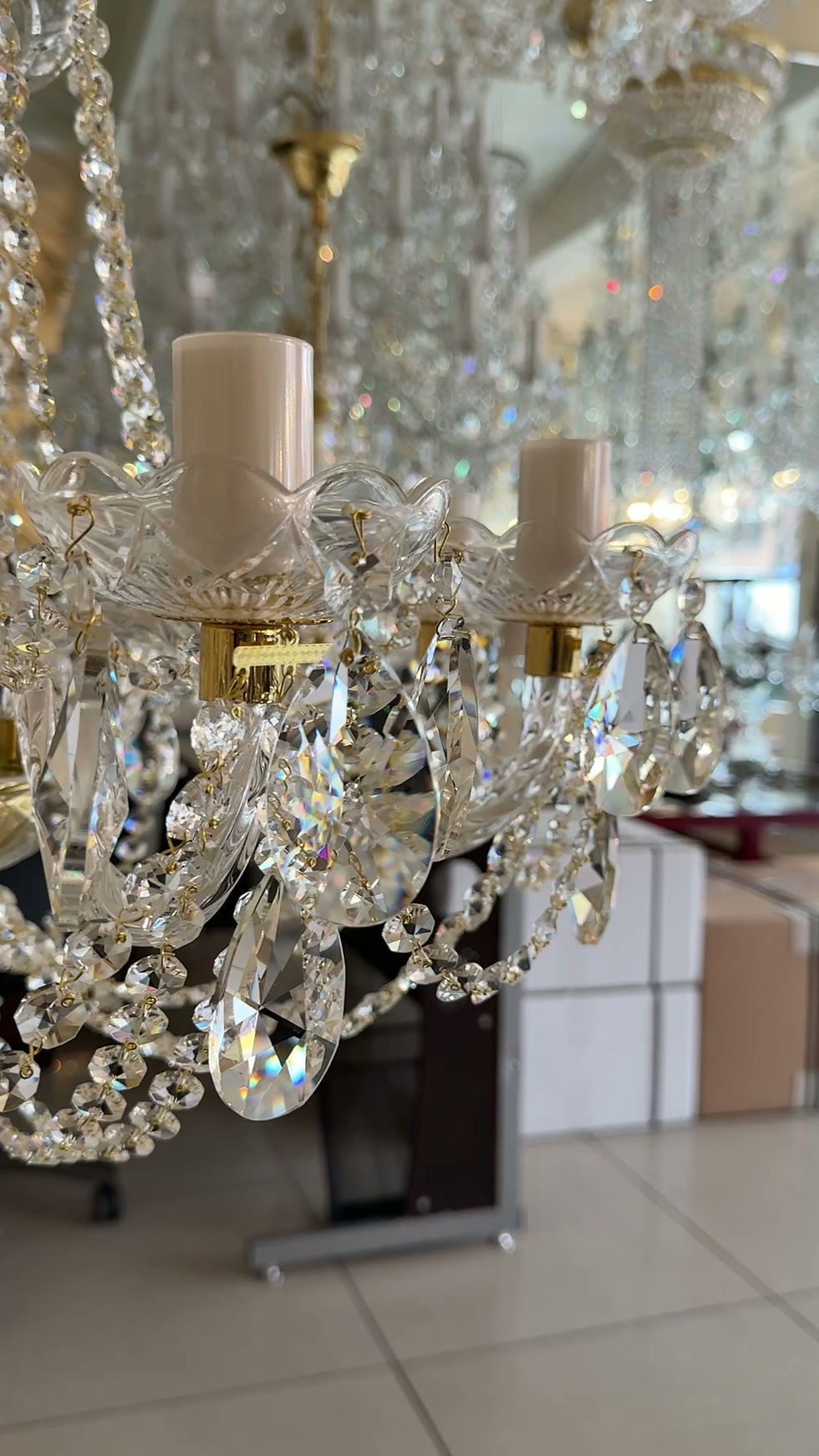 Thumbnail: Traditional Bohemian crystal chandelier with rope twist glass arms, ornate glass bobeches & opaque glass candles. Video.