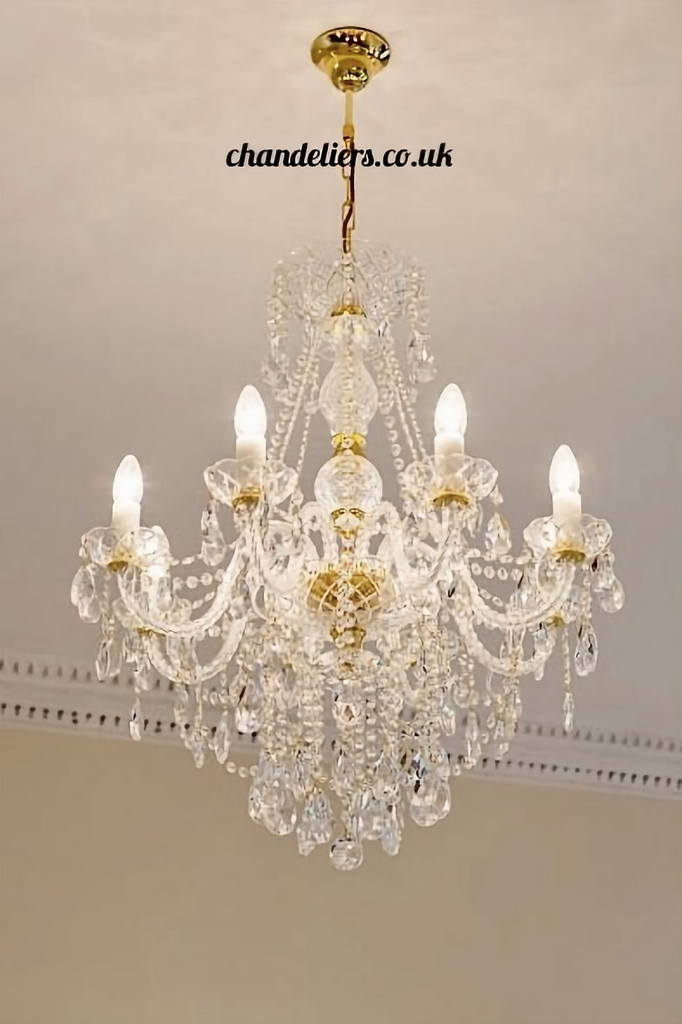 Thumbnail: Adelaide-8. Bohemian chandelier with oval lead crystals & crystal chains. For high ceilings. Luxury chandelier.