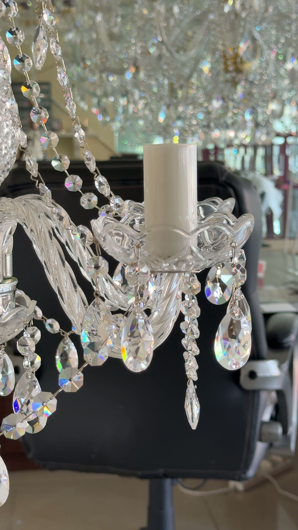 Thumbnail: Magda-3SC: Small chandelier with 30% PbO Bohemian crystals. For standard heights & small to medium rooms. Nickel Finish.