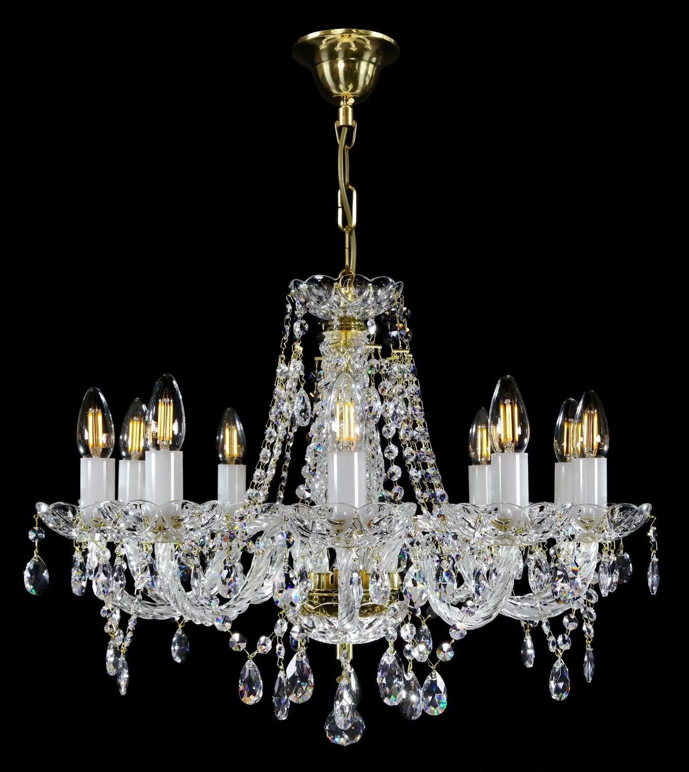 Magda-10, a stunning 30% PbO bohemian crystal chandelier featuring rope twist glass arms.