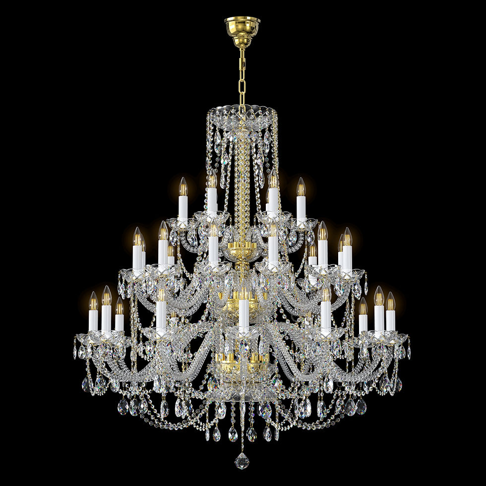 Katarina-30 is a glorious Bohemian chandelier with flowing streams of shimmering 30% lead crystal chains & oval crystals.