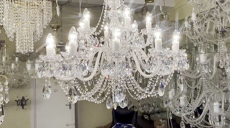 Thumbnail: Ophelia: a traditional crsytal chandelier with 30% lead oval-shaped crystals & delicate crystal chains. Video.