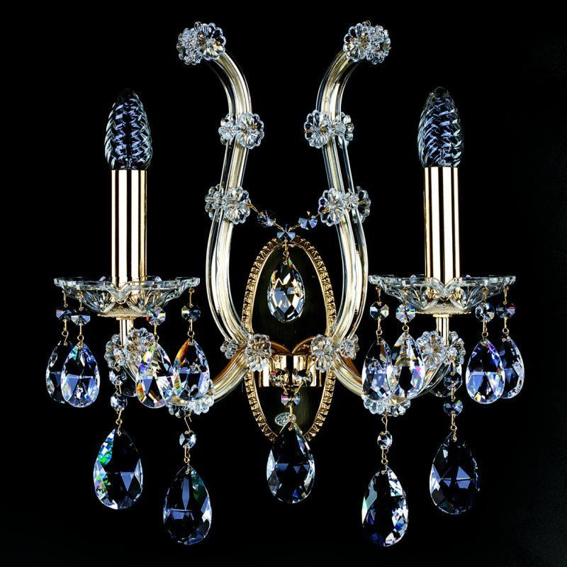 Thumbnail: A stunning double-arm wall sconce adorned with 30% PbO crystals. Designed to complement our Maria Theresa chandeliers.