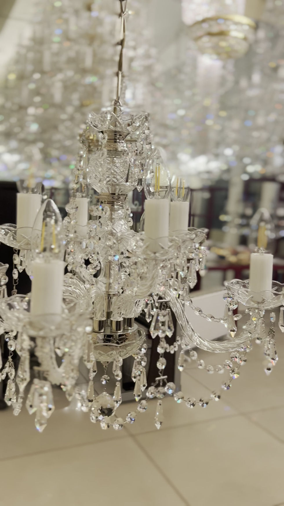 Thumbnail: The Brigita is an exquisite 30% PbO Bohemian crystal chandelier adorned with delicate tear-shaped crystals. Video