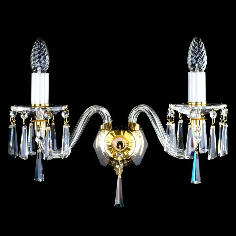 Nikita-2, elegant 2-arm wall sconce, a stunning blend of modern design and timeless elegance, with 30% PbO crystal spears.