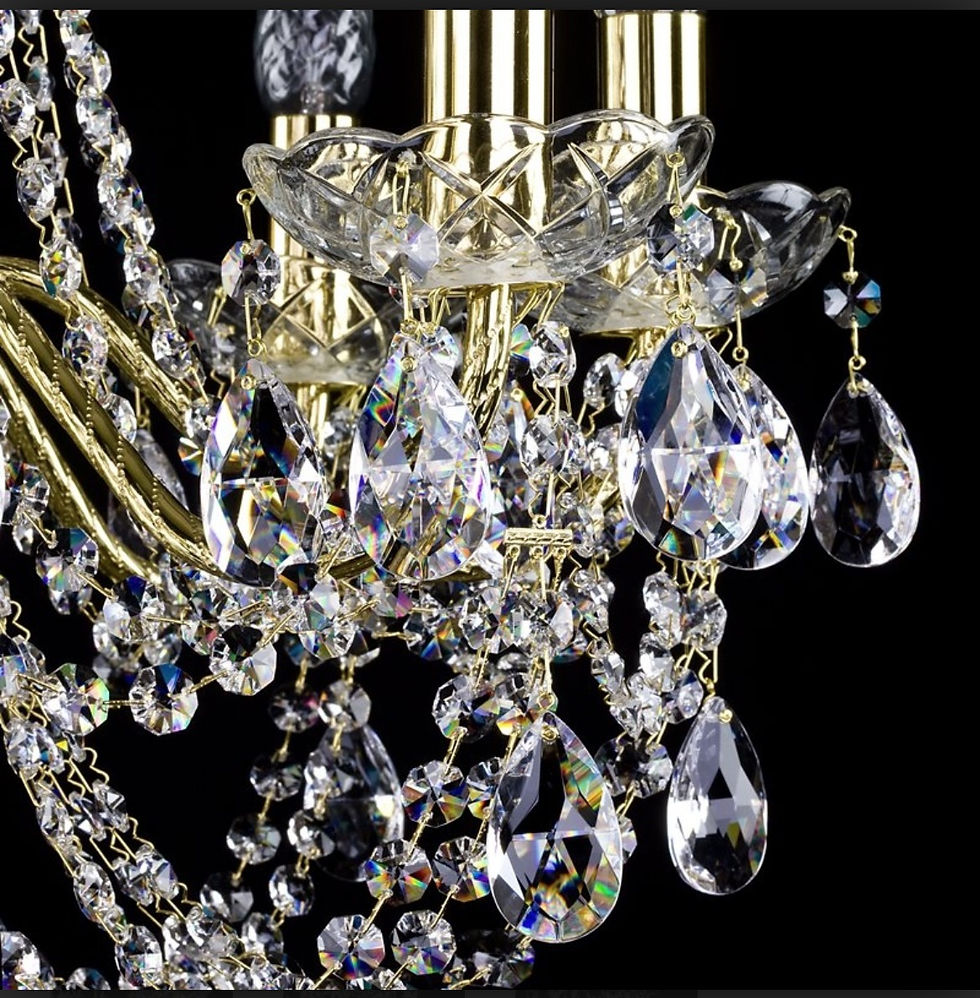 Thumbnail: The Ariana ornate metal arm crystal chandelier is adorned with 30% PbO Bohemian crystals.