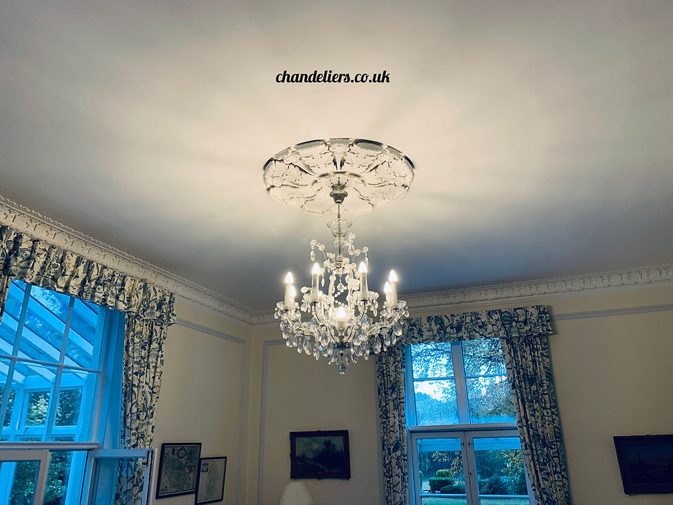 Thumbnail: Maria Theresa 11 turn of the century bohemian crystal chandelier. .Chandelier shown in a clients home.